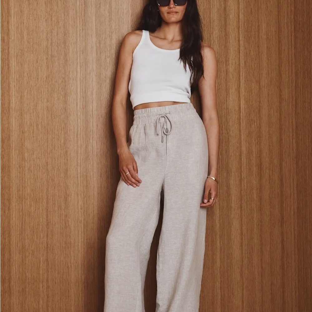 European Linen Quince Light Beige Wide-Leg Pants